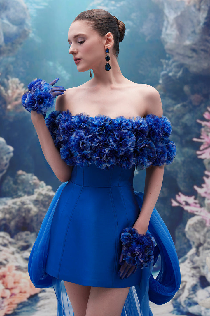 3D Floral Off-The-Shoulder Dress