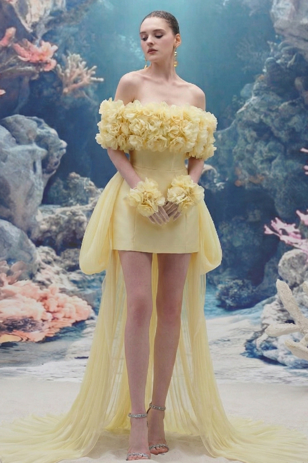 3D Floral Off-The-Shoulder Dress