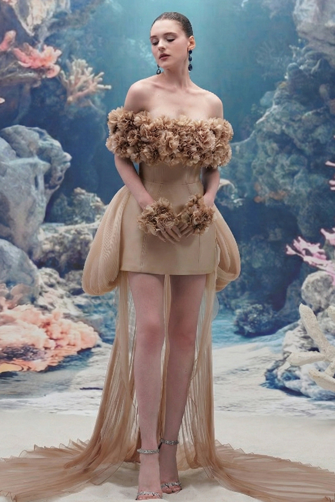 3D Floral Off-The-Shoulder Dress