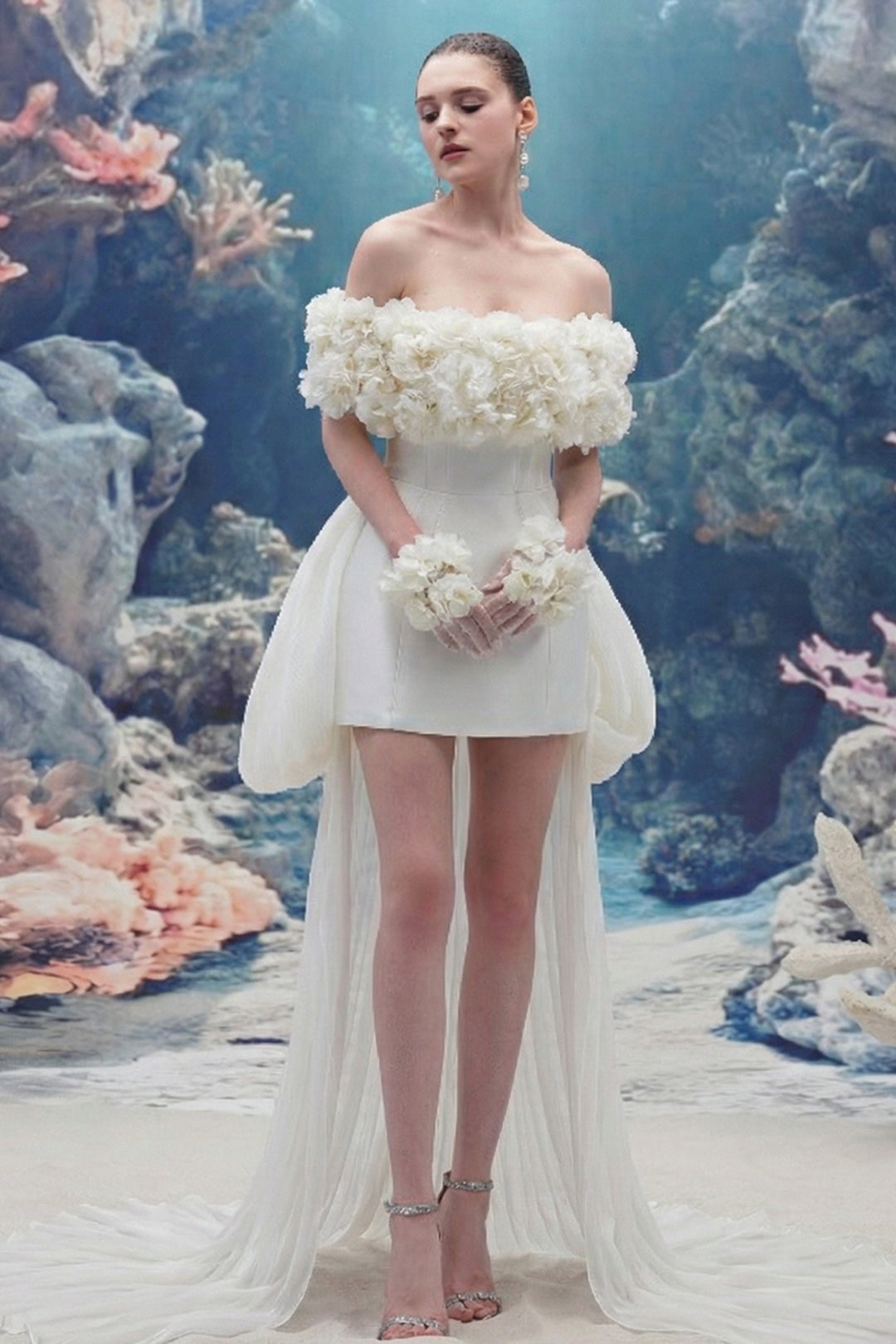3D Floral Off-The-Shoulder Dress