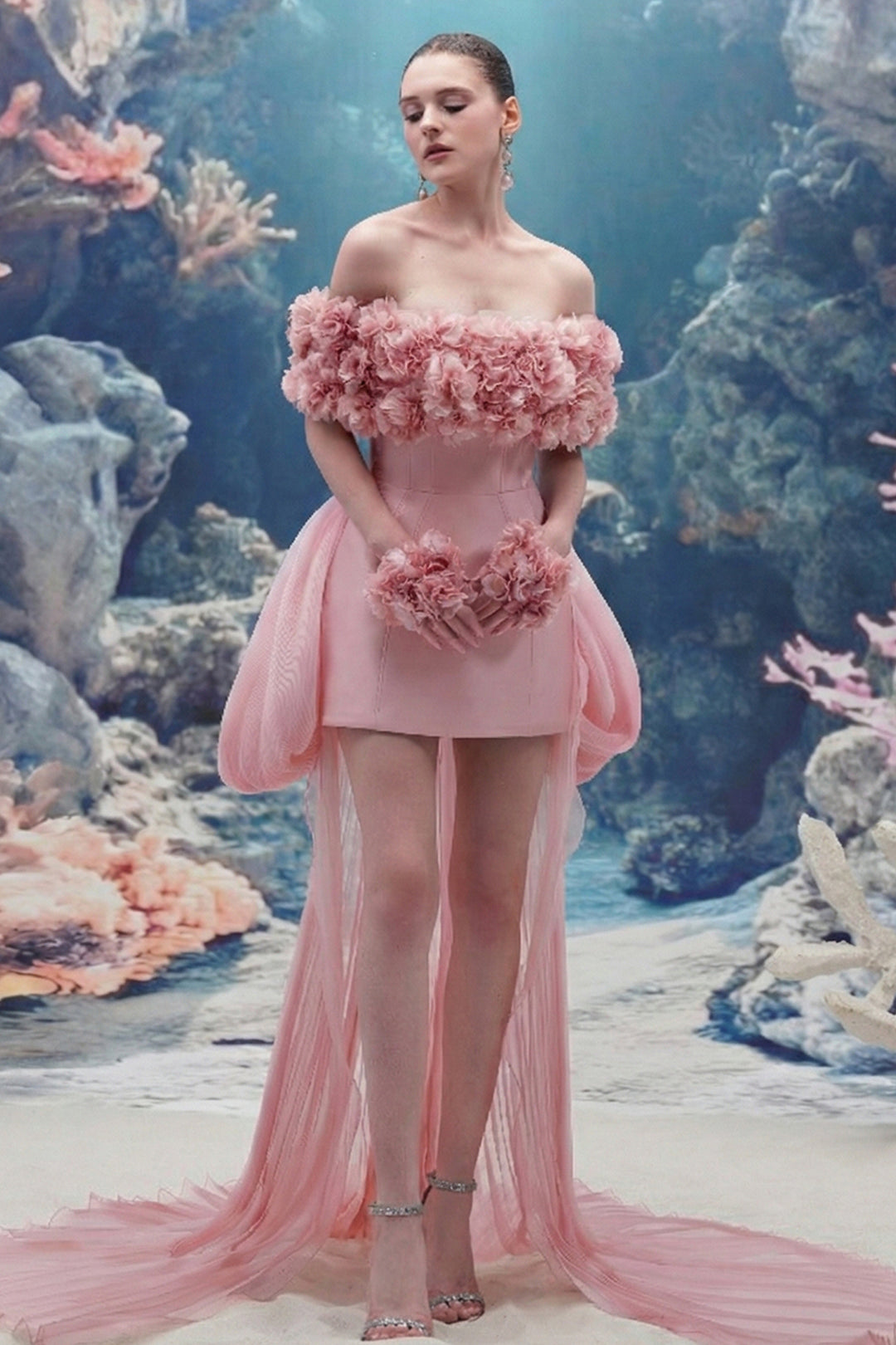 3D Floral Off-The-Shoulder Dress