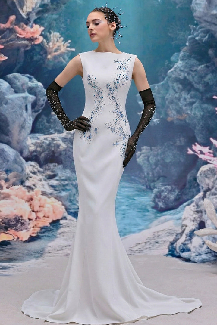 Sheer Tulle and Crepe Mermaid Dress