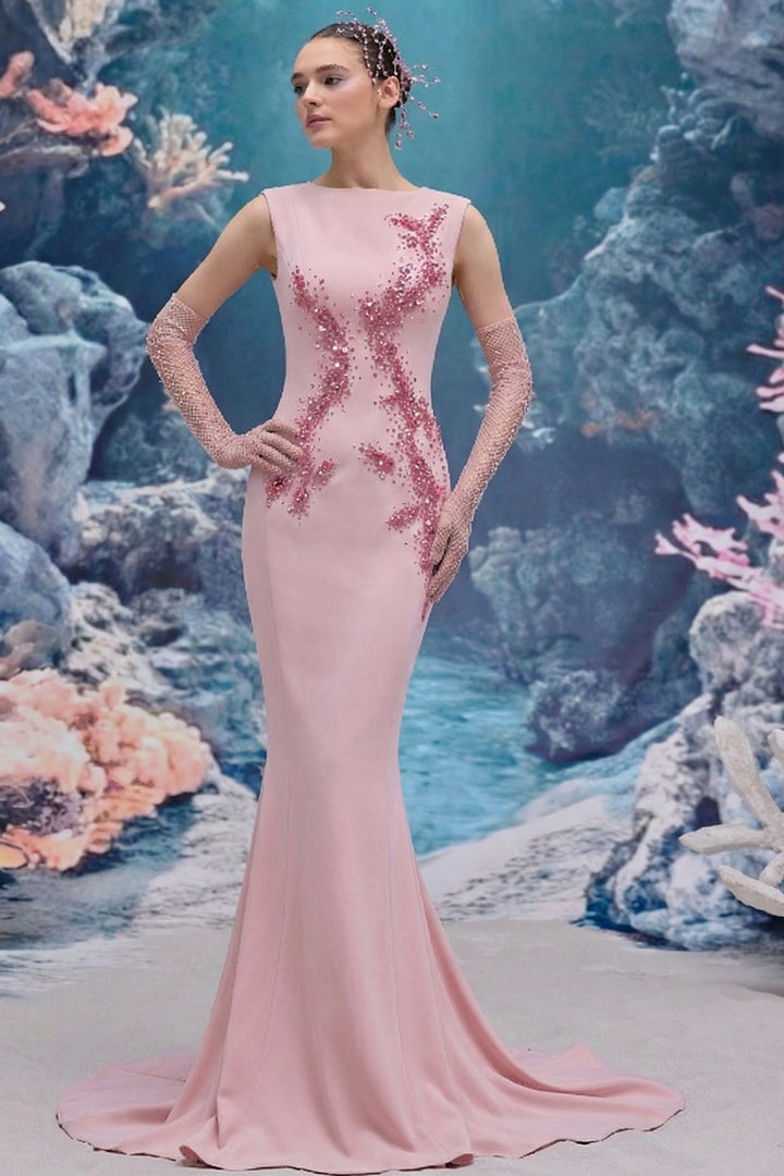 Sheer Tulle and Crepe Mermaid Dress