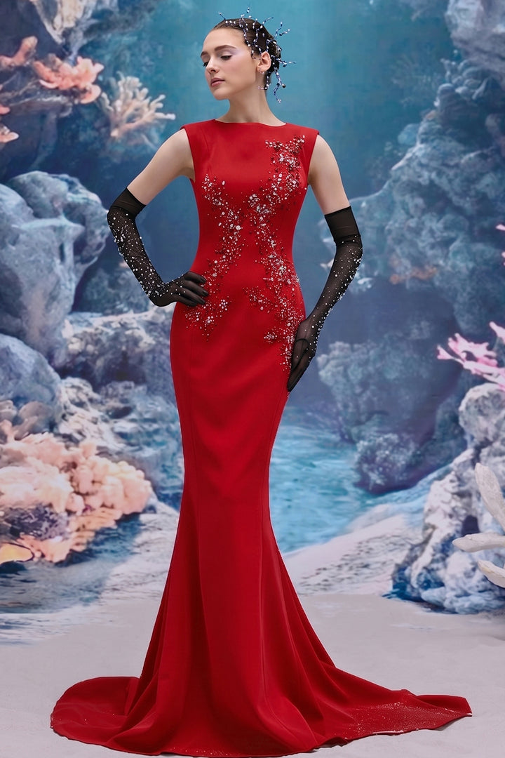 Sheer Tulle and Crepe Mermaid Dress