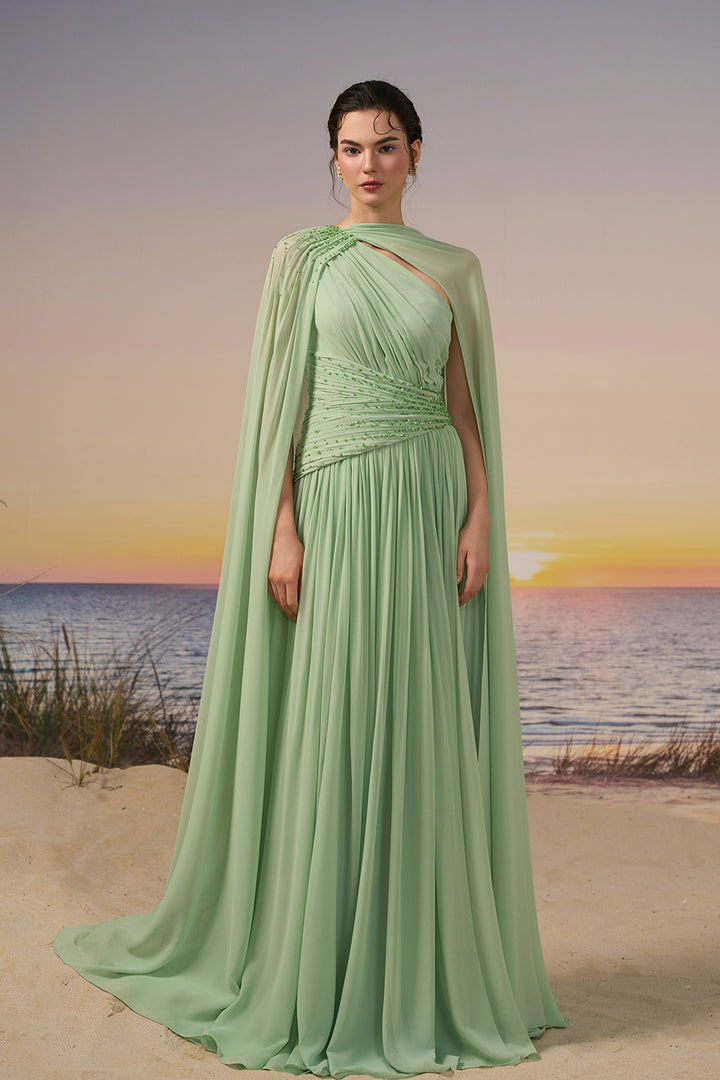 Chiffon One-Shoulder Dress with Crystals – M.R DESIGN