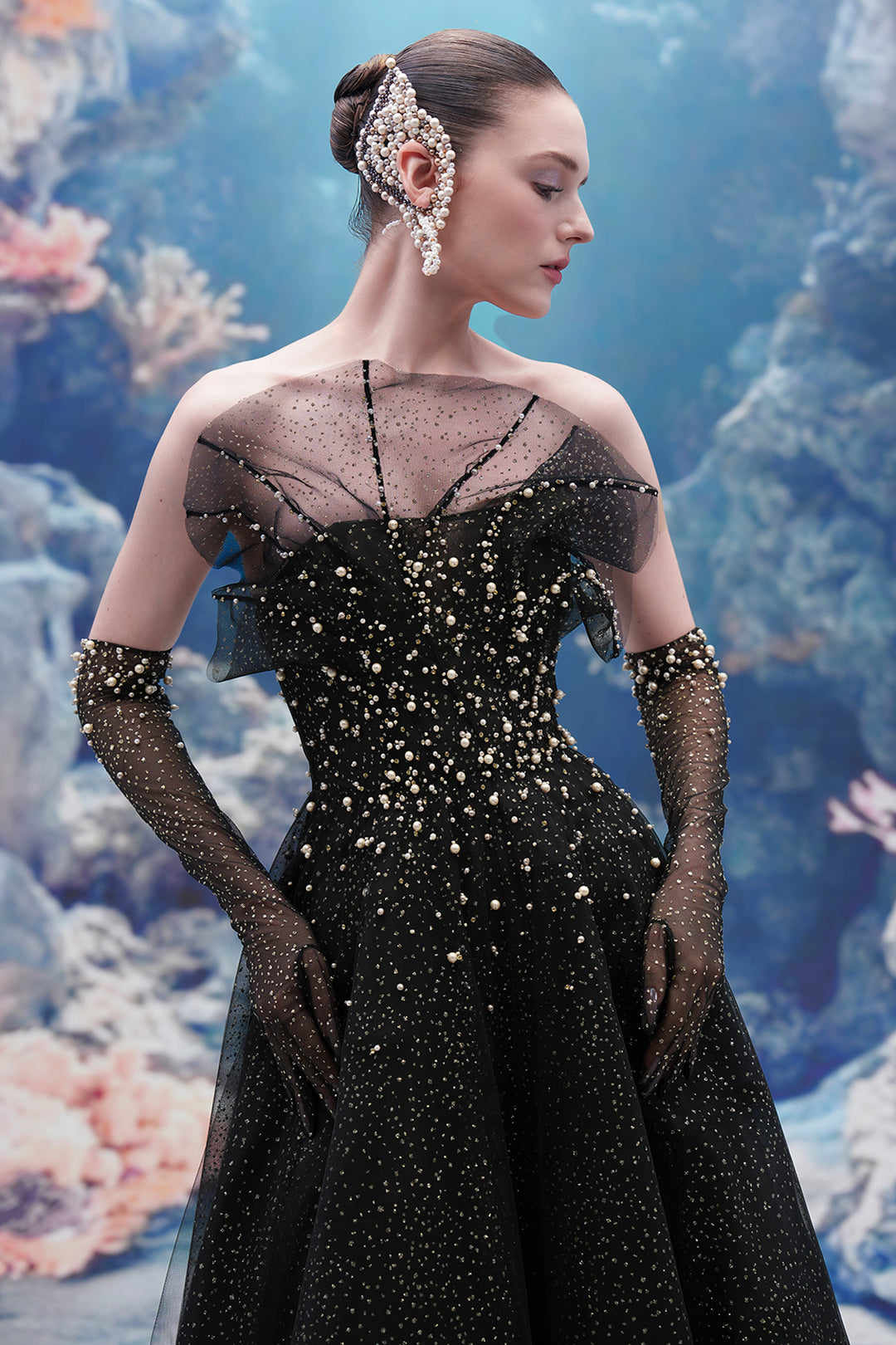 Crystal-Line Sheer Silhouette Dress