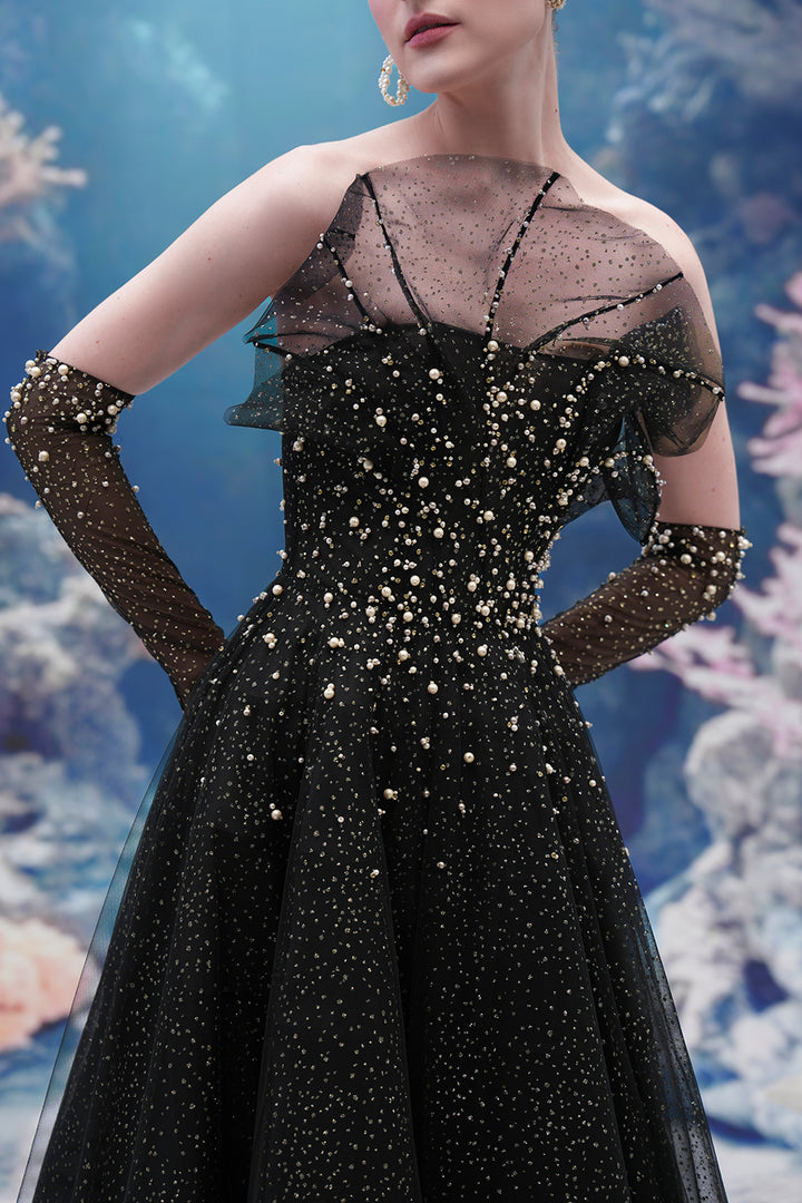 Crystal-Line Sheer Silhouette Dress