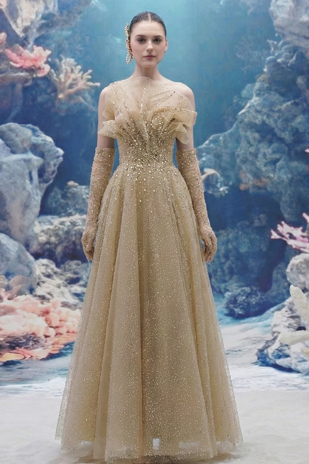 Crystal-Line Sheer Silhouette Dress