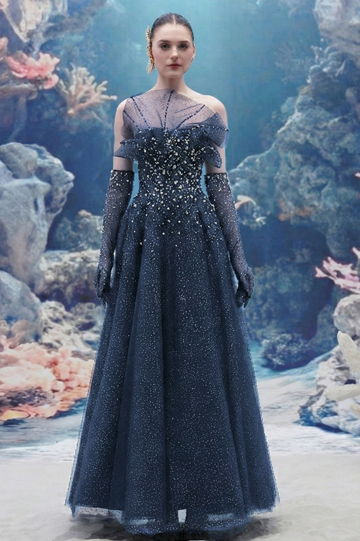Crystal-Line Sheer Silhouette Dress