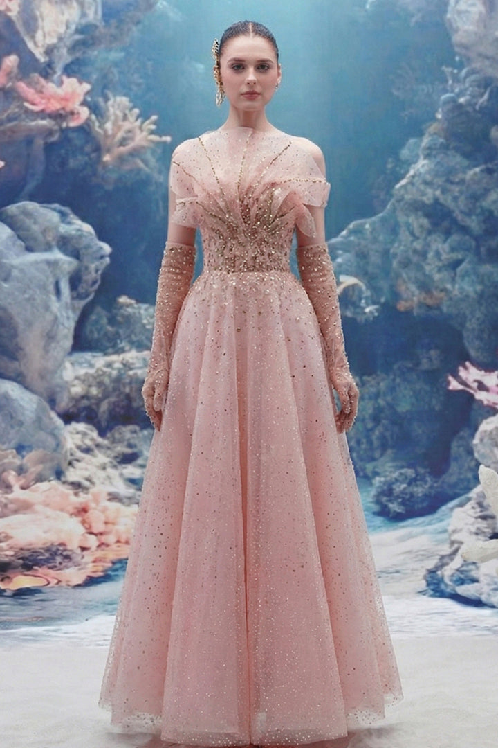 Crystal-Line Sheer Silhouette Dress