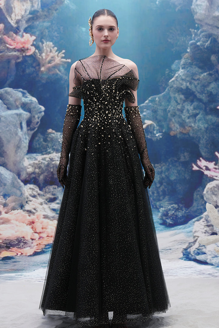 Crystal-Line Sheer Silhouette Dress
