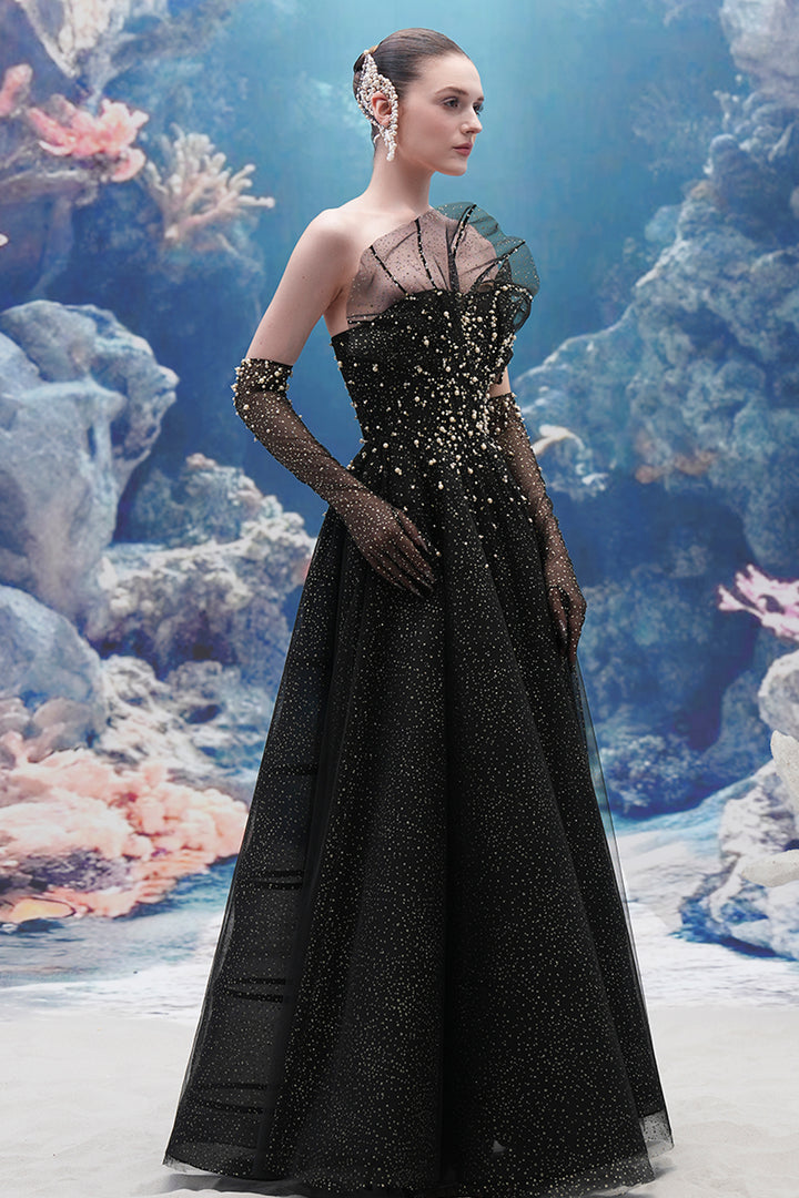 Crystal-Line Sheer Silhouette Dress