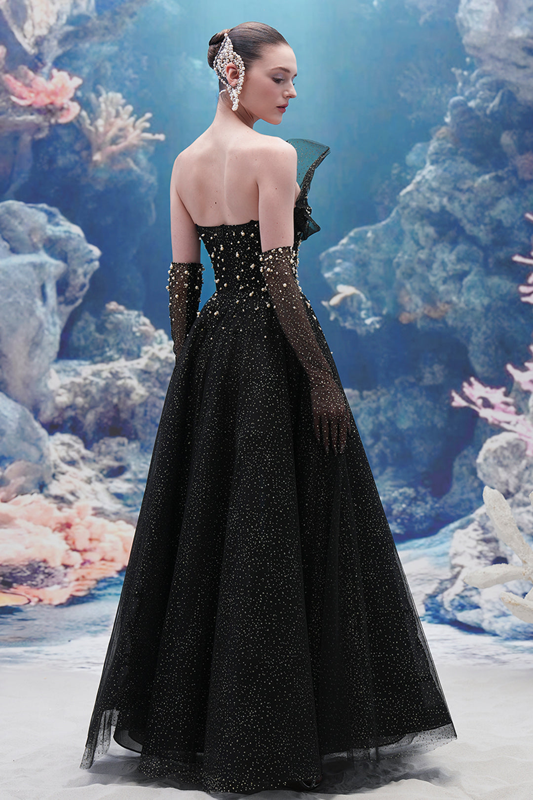 Crystal-Line Sheer Silhouette Dress