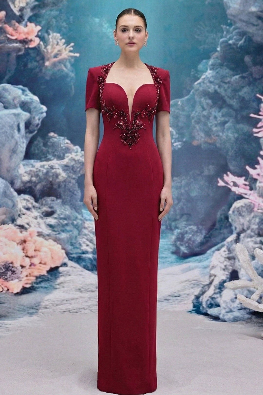 3D Draped Bodice Tulle and Organza Dress with Crystal Details