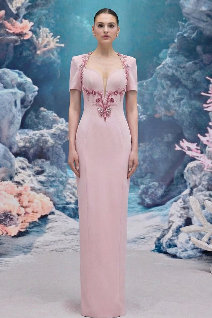 3D Draped Bodice Tulle and Organza Dress with Crystal Details