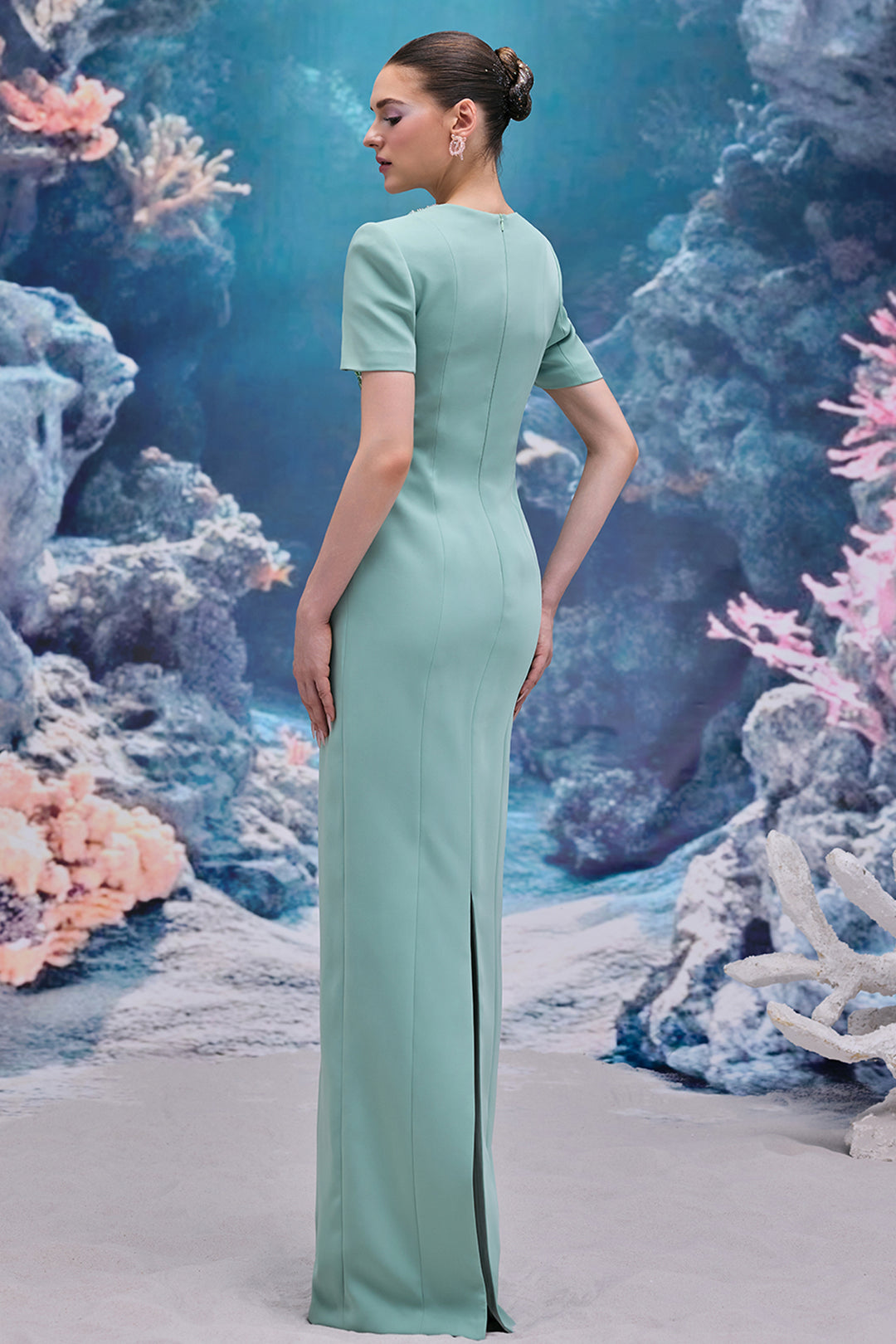 3D Draped Bodice Tulle and Organza Dress with Crystal Details