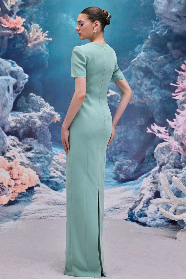 3D Draped Bodice Tulle and Organza Dress with Crystal Details