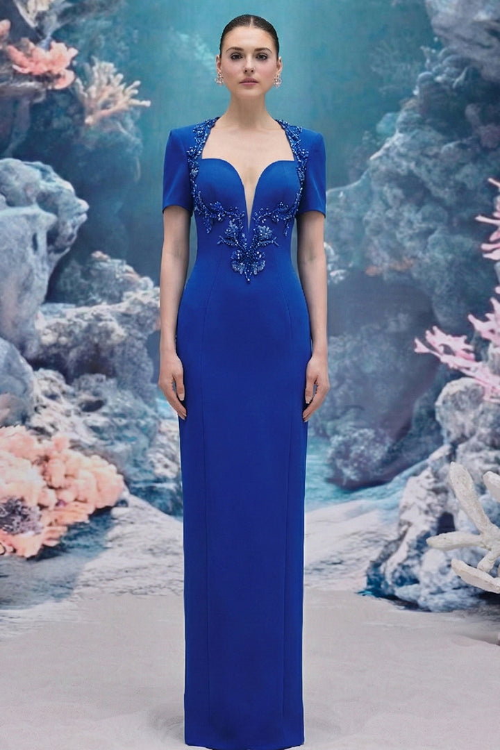 3D Draped Bodice Tulle and Organza Dress with Crystal Details