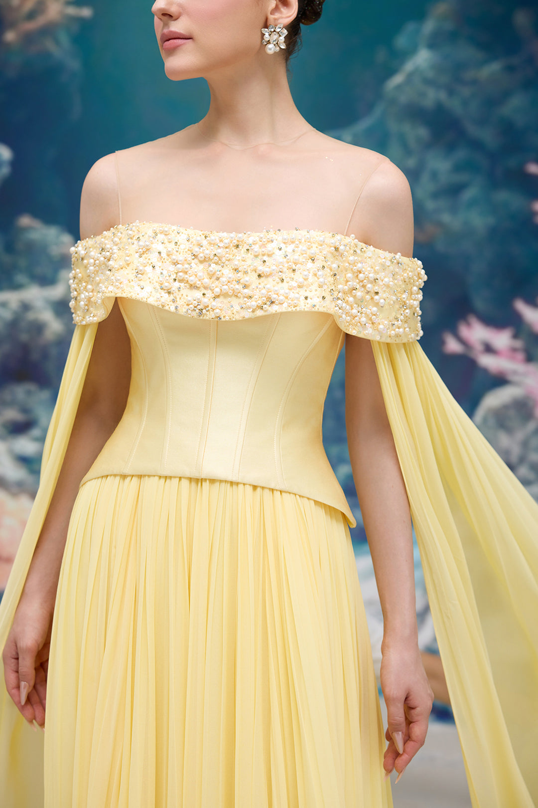 Corset Taffeta Dress with Pearl and Crystal Off-Shoulder Neckline – M.R DESIGN