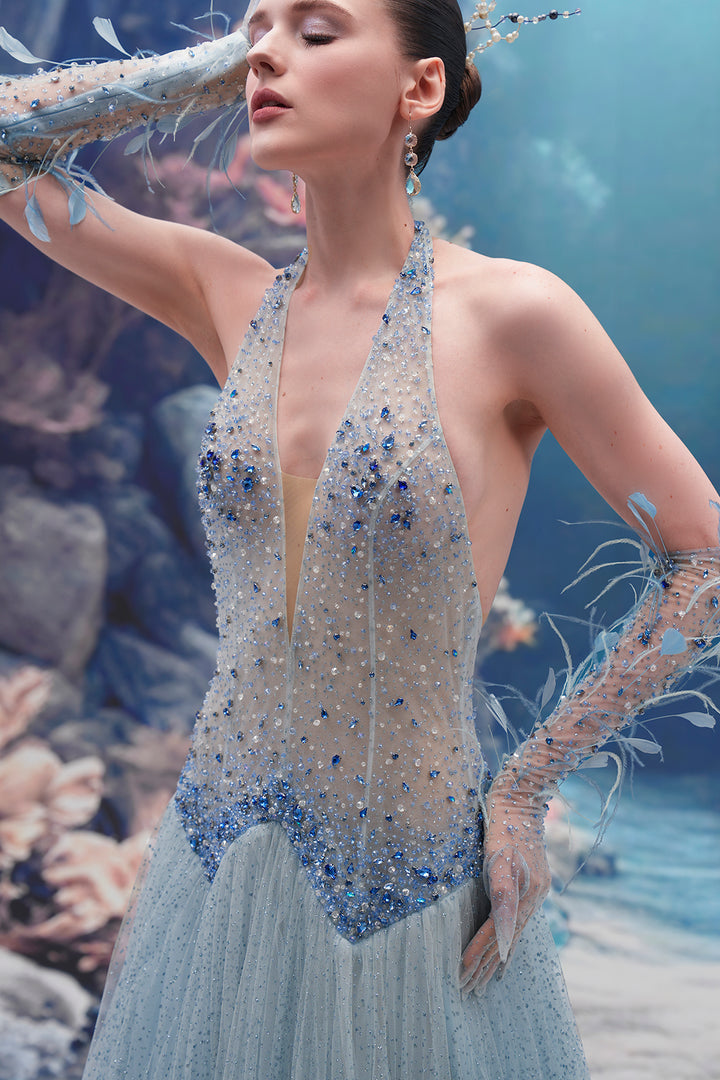 Halter Corset Glitter Tulle A-line Dress