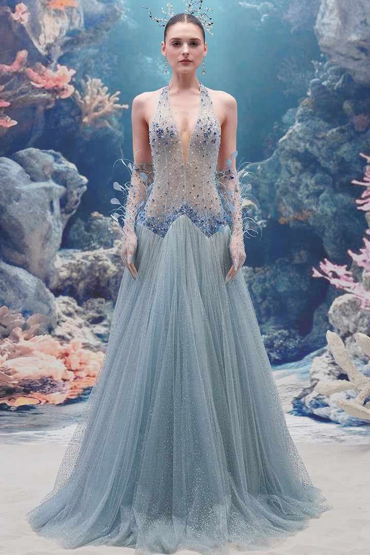 Halter Corset Glitter Tulle A-line Dress