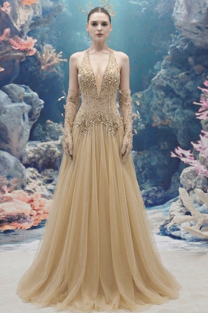 Halter Corset Glitter Tulle A-line Dress