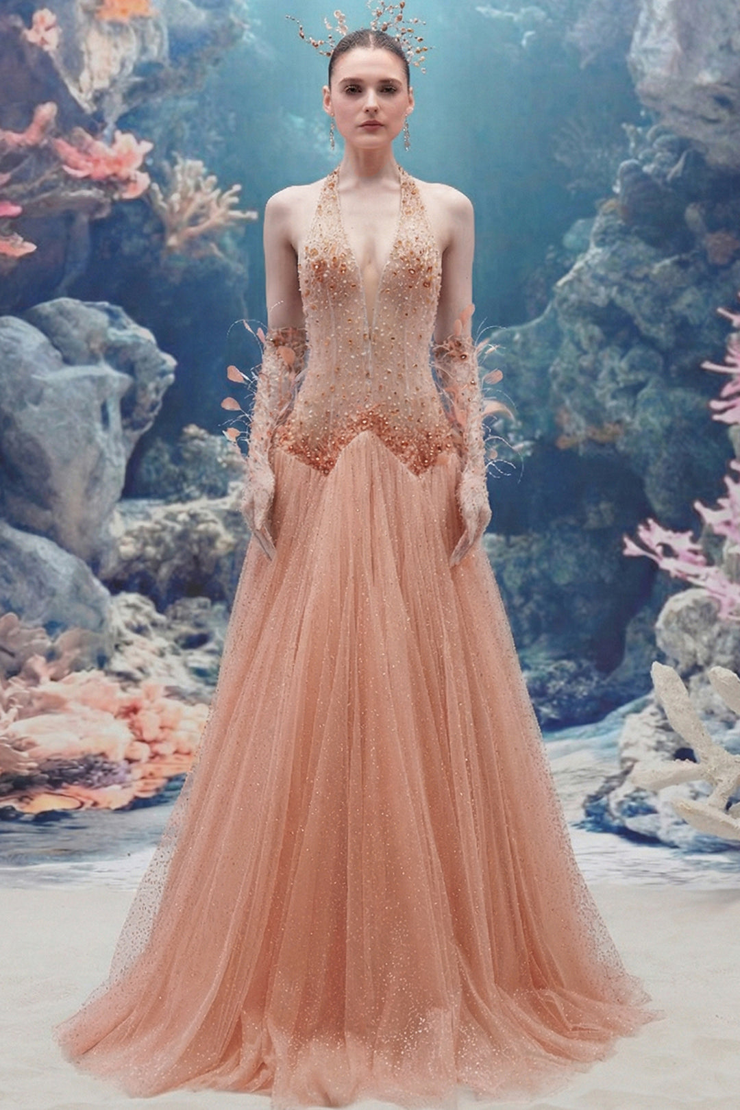Halter Corset Glitter Tulle A-line Dress
