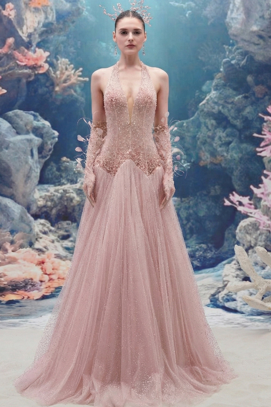 Halter Corset Glitter Tulle A-line Dress