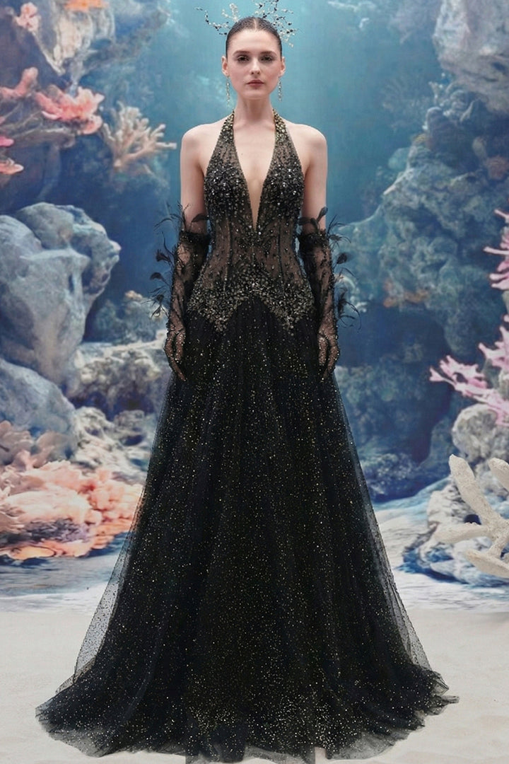 Halter Corset Glitter Tulle A-line Dress