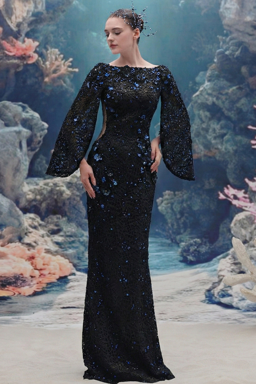 3D Floral Embellished Silhouette Dress