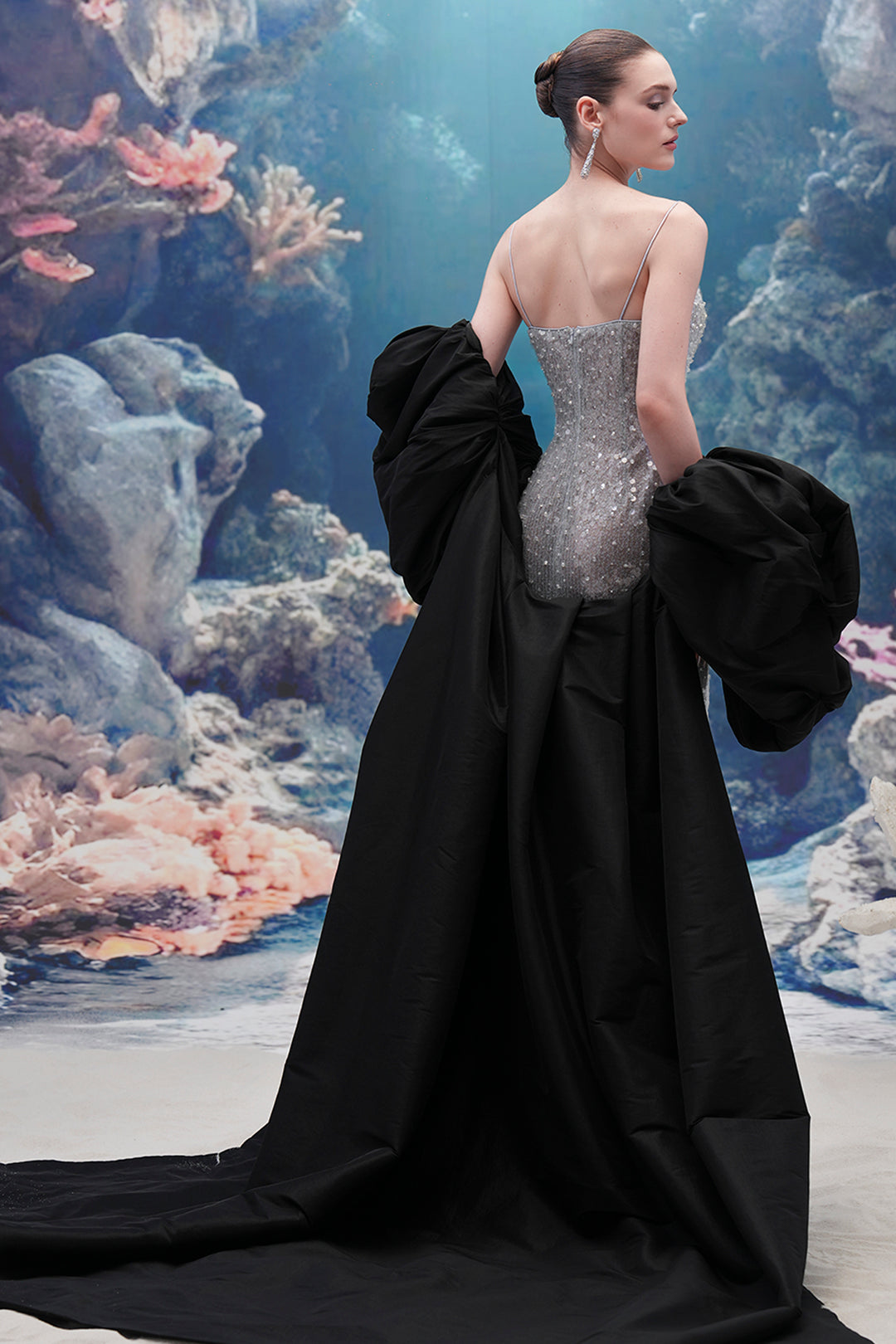 Shimmering Sequin Dress with Taffeta Cape