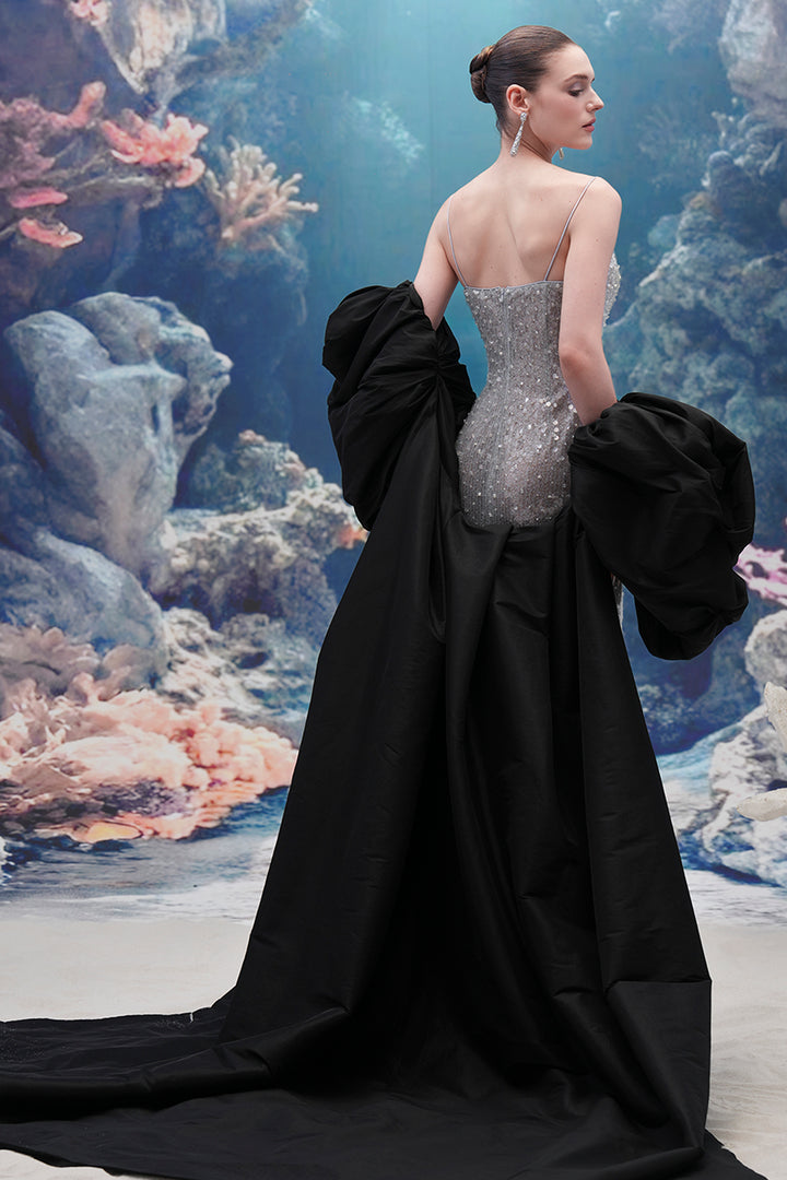 Shimmering Sequin Dress with Taffeta Cape