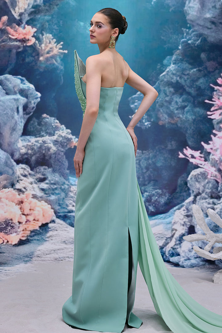 Asymmetrical One-Shoulder Crepe and Chiffon Dress