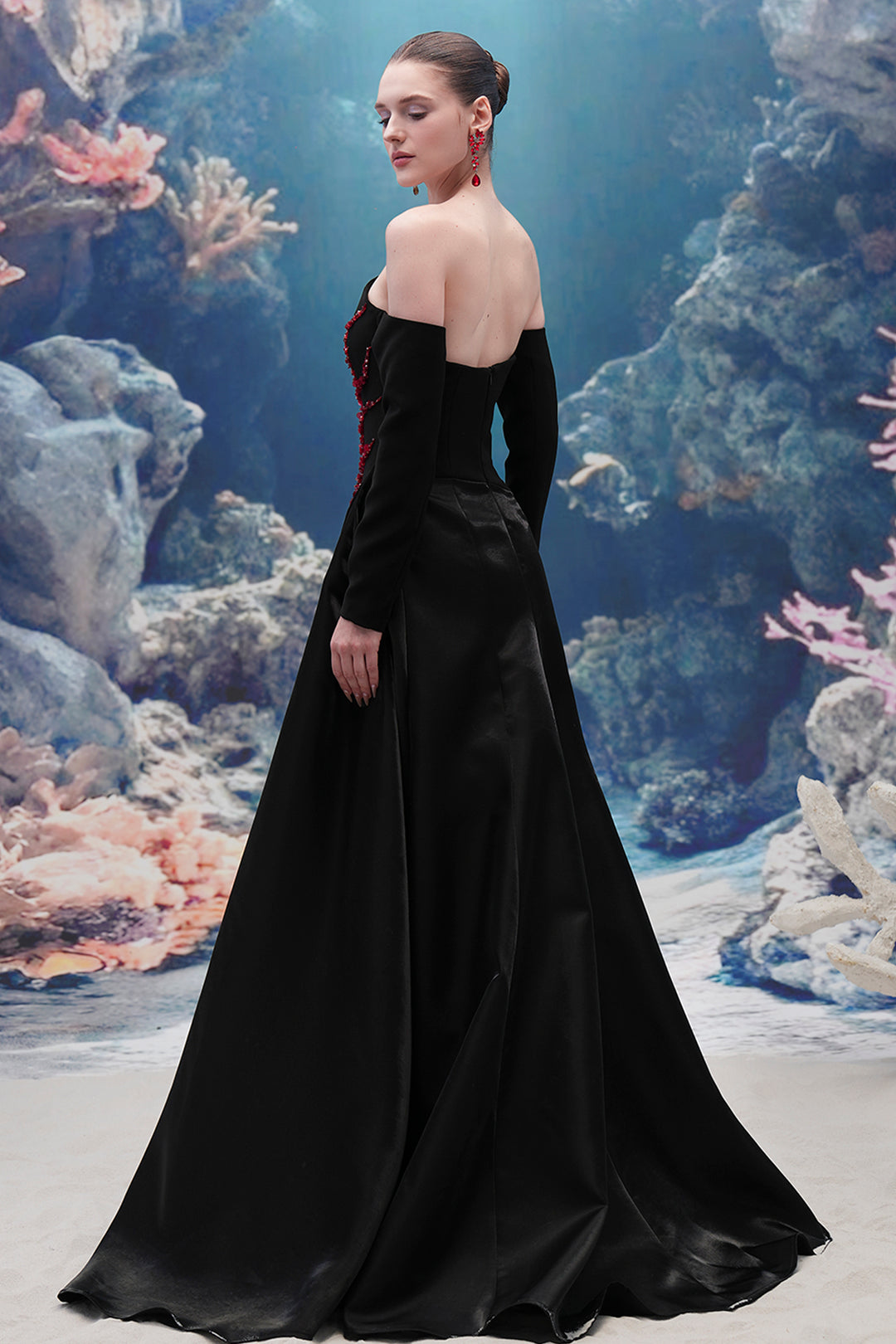 Embellished Off-Shoulder Taffeta Long Dress