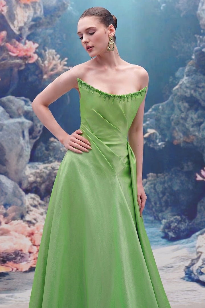 Off-Shoulder Taffeta A-line Dress with Crystal Trim