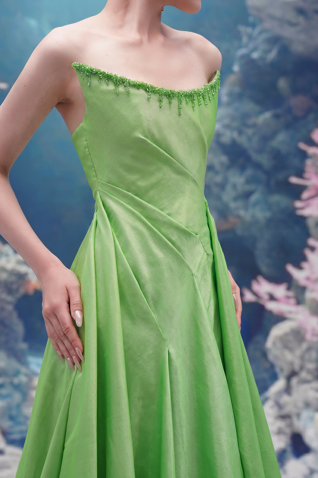 Off-Shoulder Taffeta A-line Dress with Crystal Trim