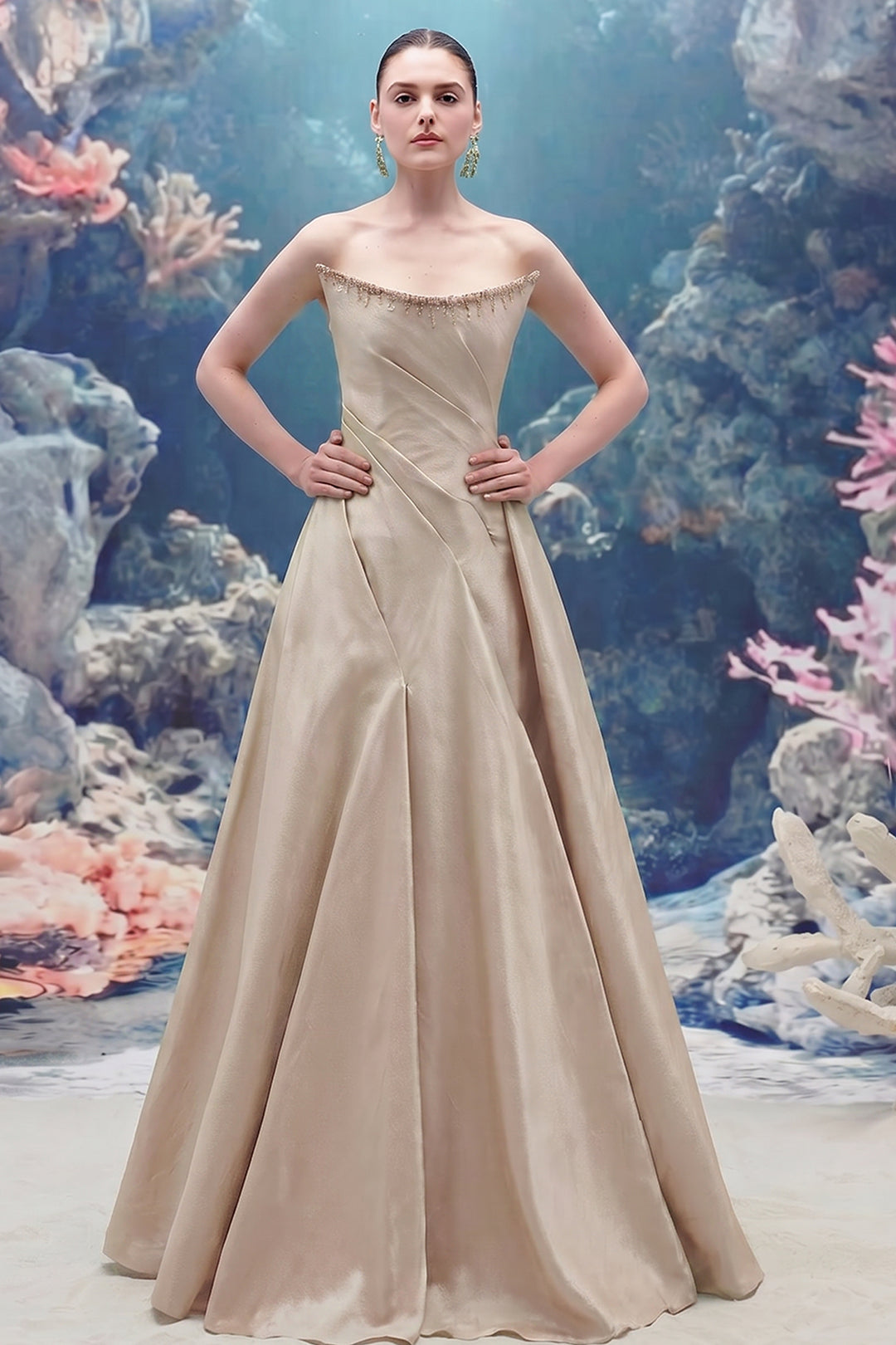 Off-Shoulder Taffeta A-line Dress with Crystal Trim