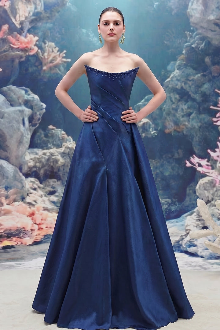 Off-Shoulder Taffeta A-line Dress with Crystal Trim