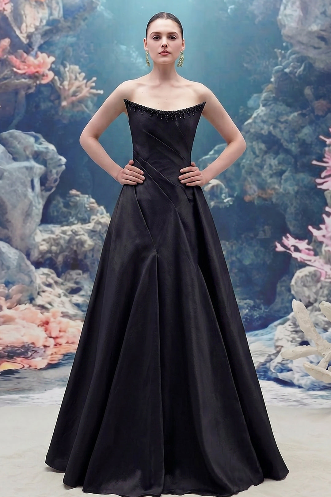 Off-Shoulder Taffeta A-line Dress with Crystal Trim