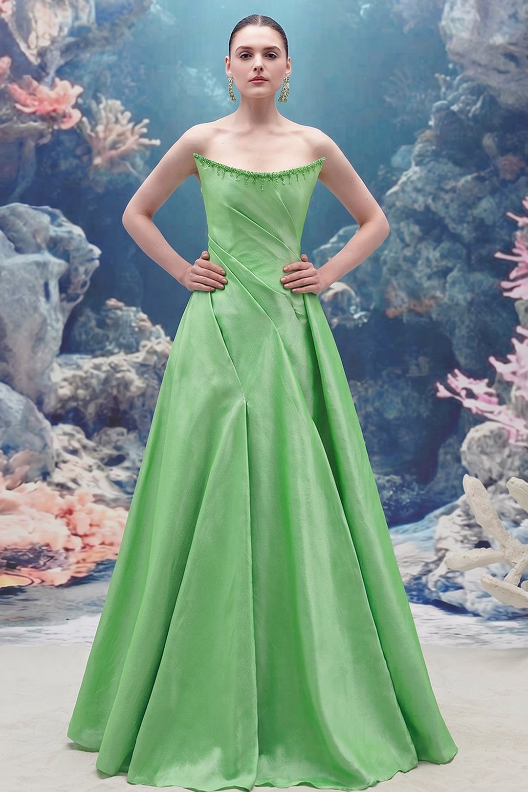 Off-Shoulder Taffeta A-line Dress with Crystal Trim
