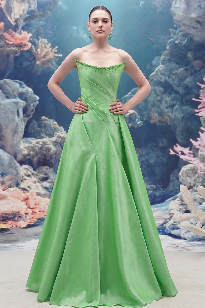 Off-Shoulder Taffeta A-line Dress with Crystal Trim