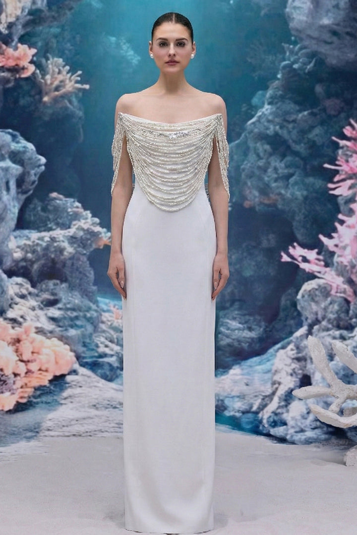 Crepe Dress with Cascading Pearls
