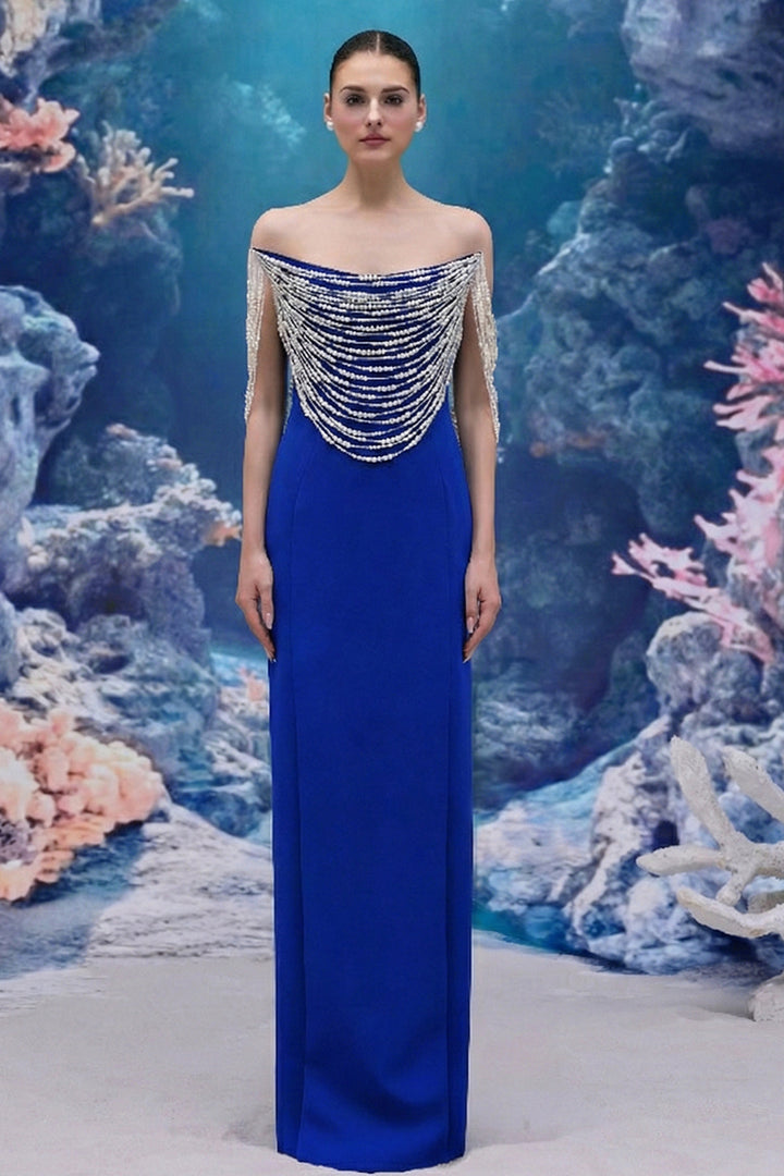 Crepe Dress with Cascading Pearls