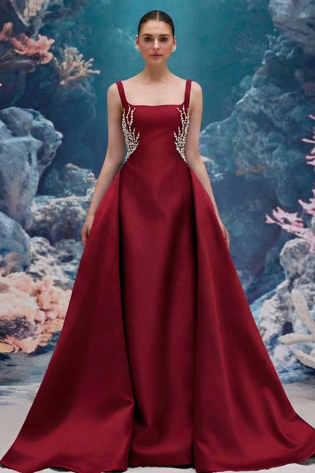 Embellished Taffeta A-Line Dress