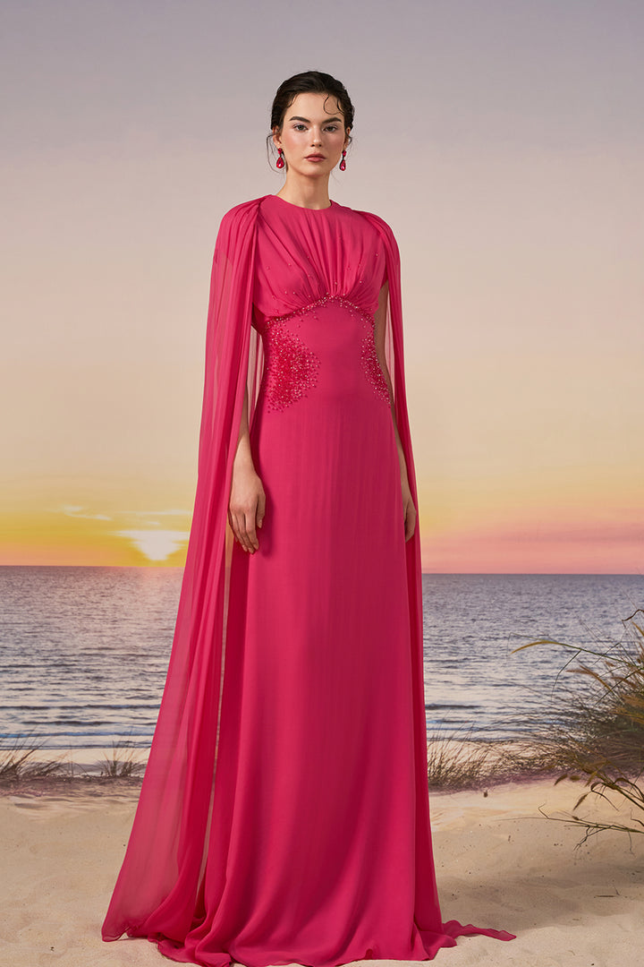 chiffon cape sleeve dress Meowmming Off The Shoulder Chiffon Bridesmaid Dresses with Cape Sleeves Pleated Long Formal Evening Gowns Prom Dresses Army Green at Amazon Women's Clothing store