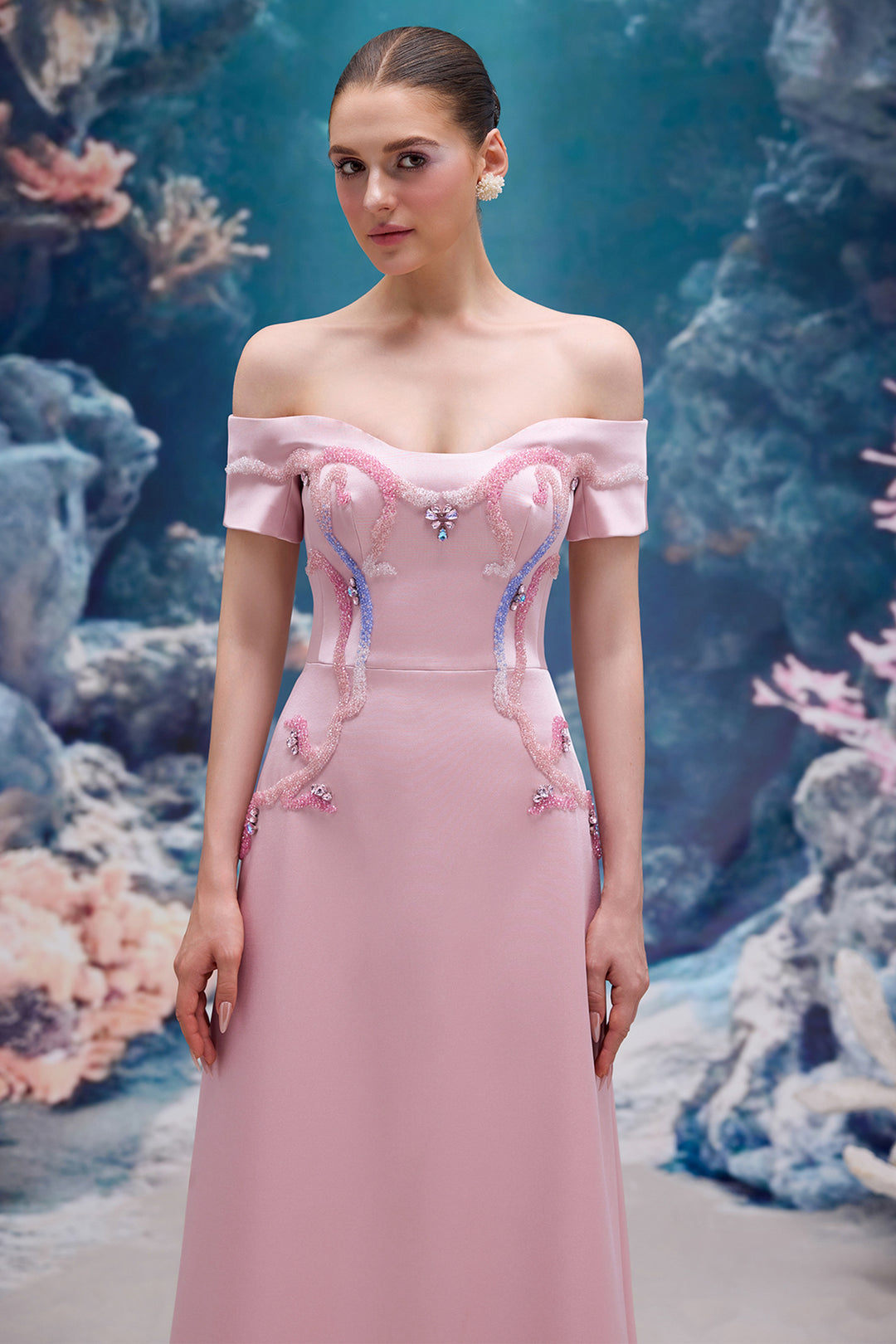 Embellished Royal Taffeta Dress