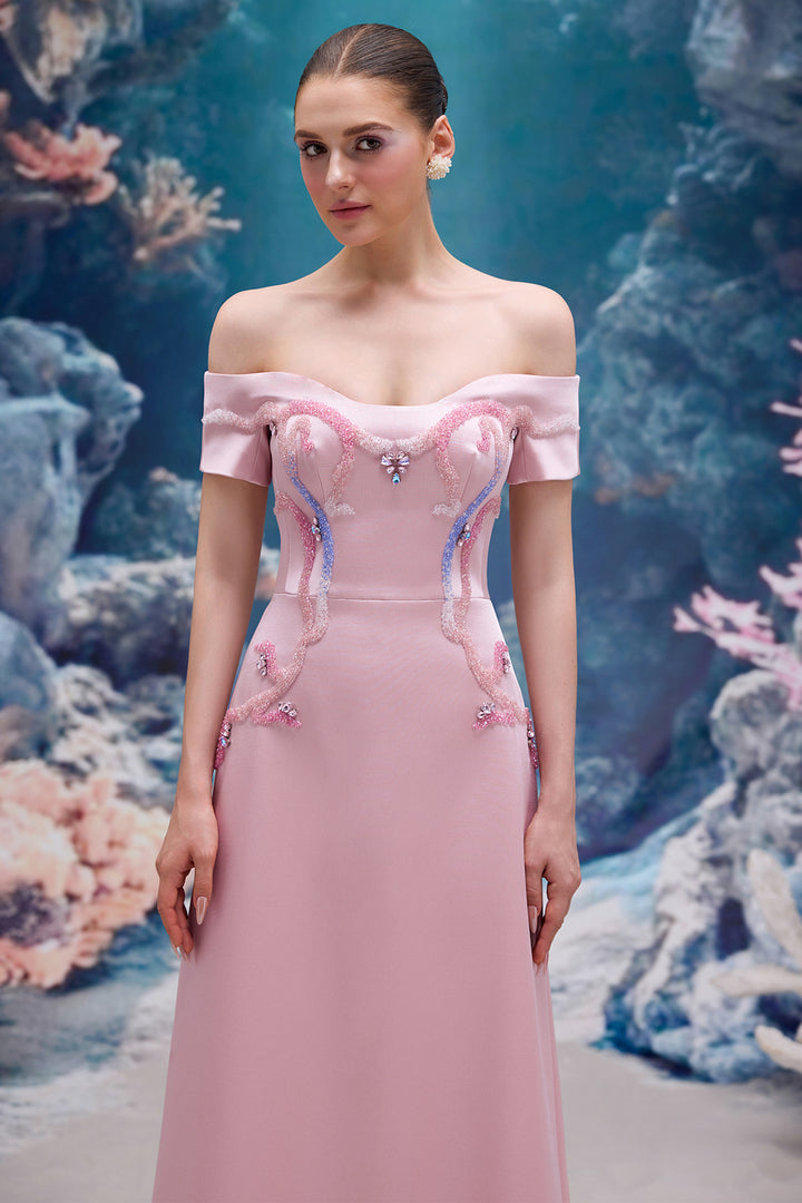 Embellished Royal Taffeta Dress
