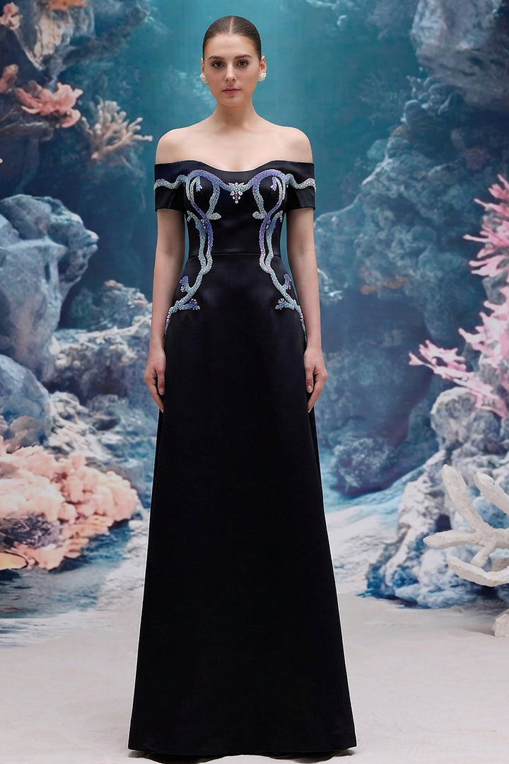 Embellished Royal Taffeta Dress