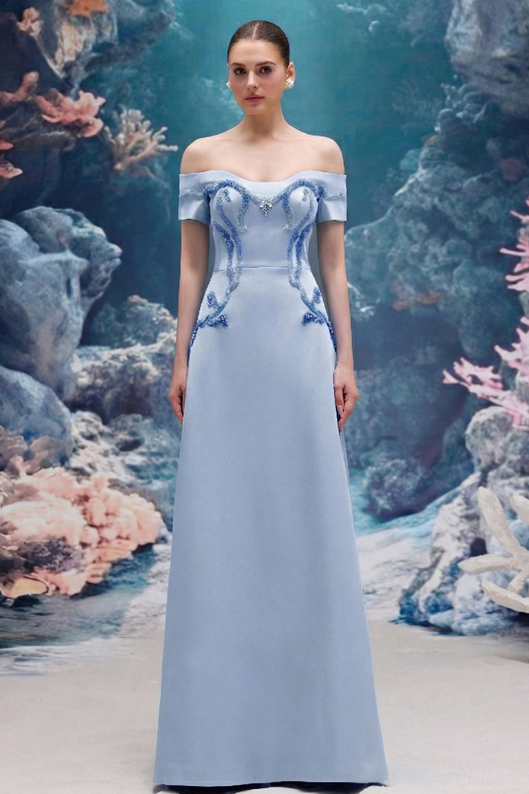 Embellished Royal Taffeta Dress