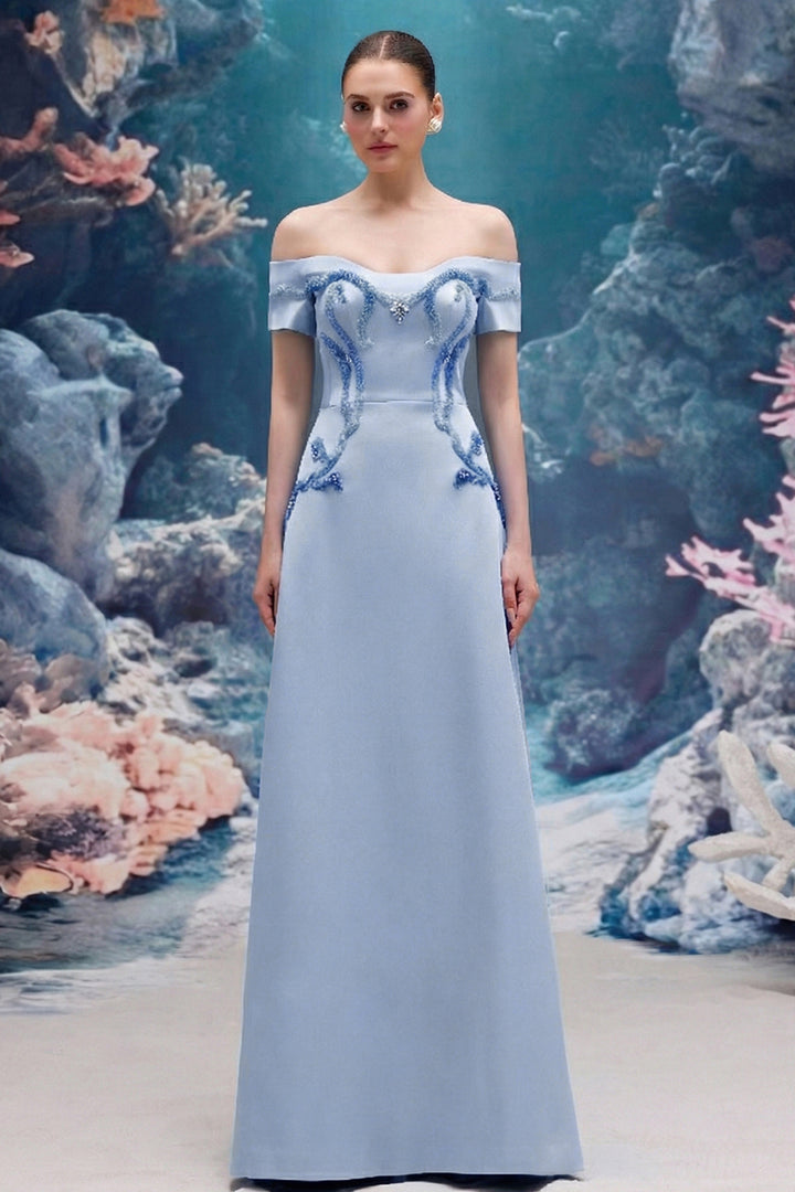 Embellished Royal Taffeta Dress